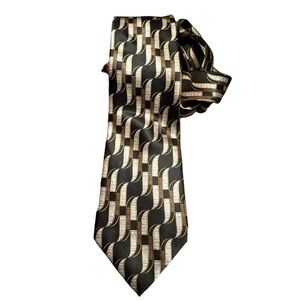 RARE LANVIN PARIS Renaissance 100% Silk Luxury Navy Blue Gray Gold Men's Necktie